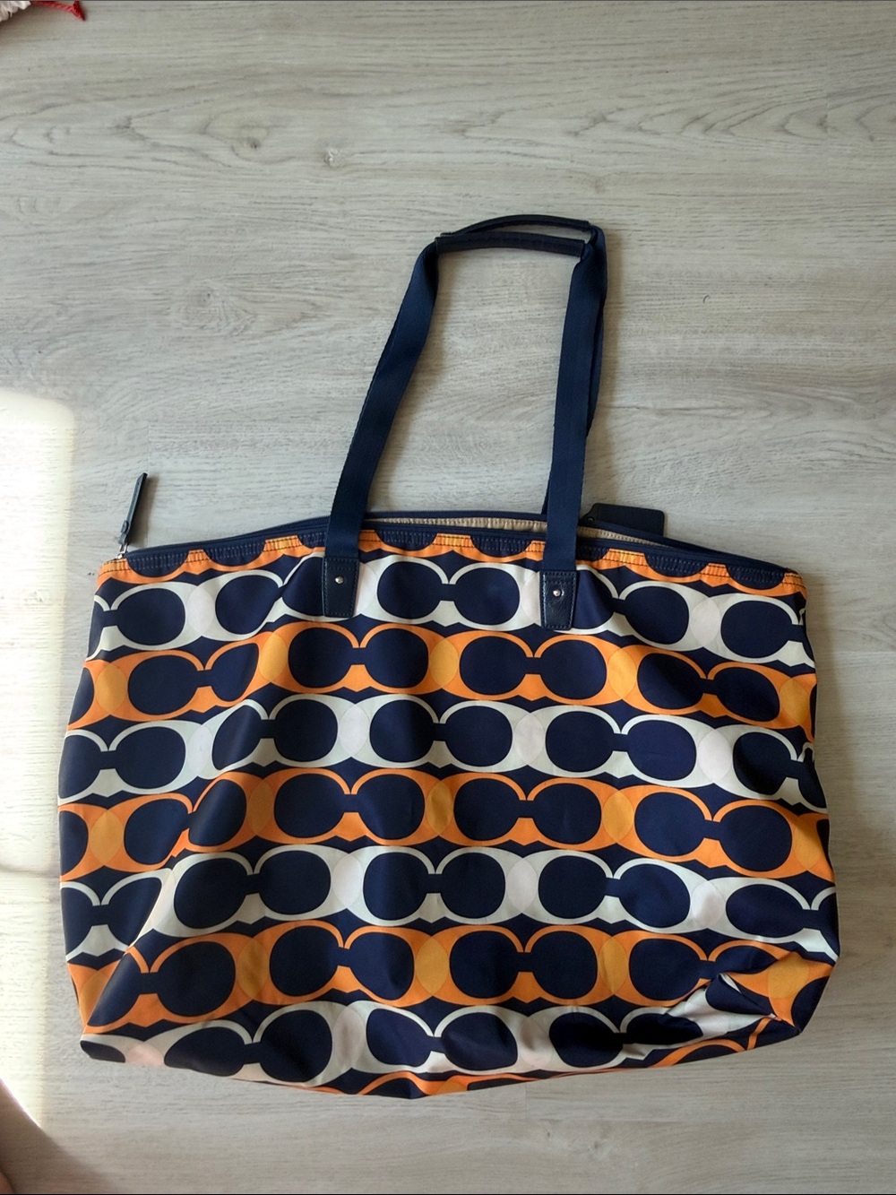 Coach Navy and Orange Circle-Print Tote - Picture 3 of 7